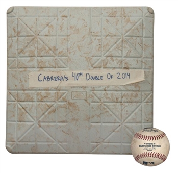 Baseball and Base from Miguel Cabrera’s 40th Double, August 16, 2014 (MLB Authenticated)